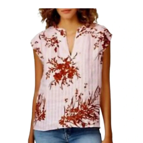 Joie 100% Linen Tank Top Sleeveless Blouse V-neck Women’s Pink Brown Size XS - Picture 1 of 10